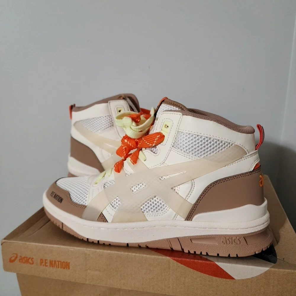 NEW P.E Nation X Asics Mid-Top Pearled Ivory EX89 Unisex Sneakers Size 8.5